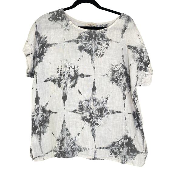 Bellambra White and Gray 100% Linen Art to Wear Tie Dye Pattern Top Medium - Picture 1 of 9